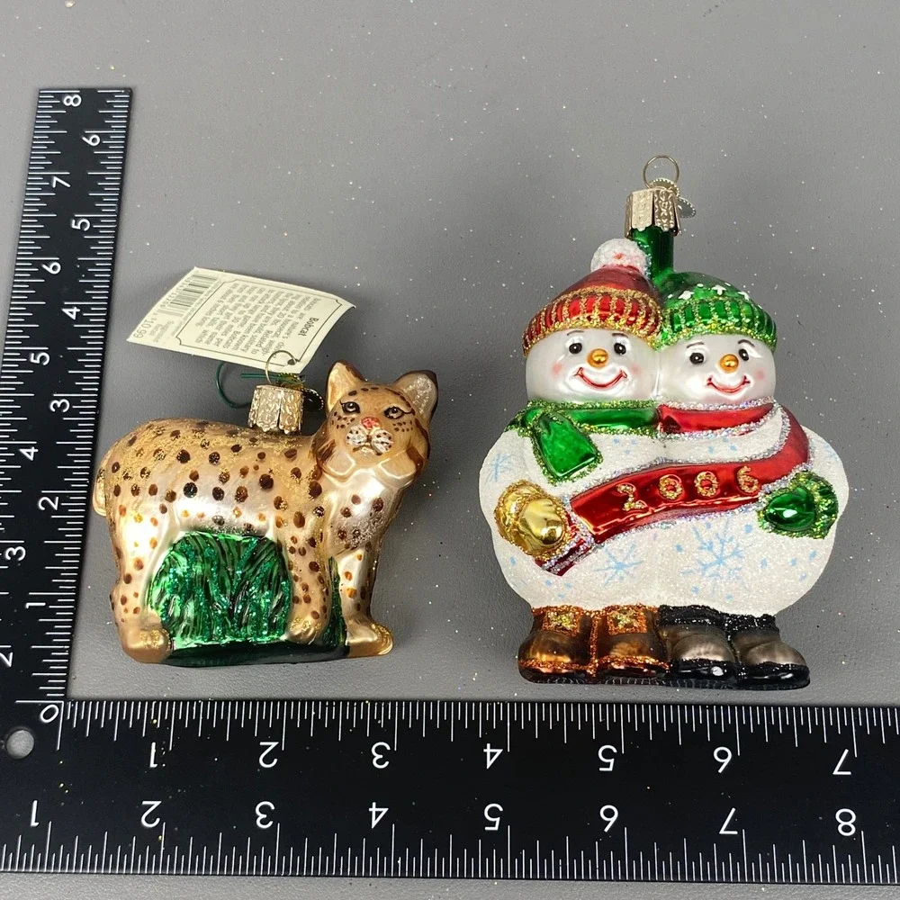 Old World Christmas Glass Ornaments Bobcat & Snowman Best Buddies/Couple 2006